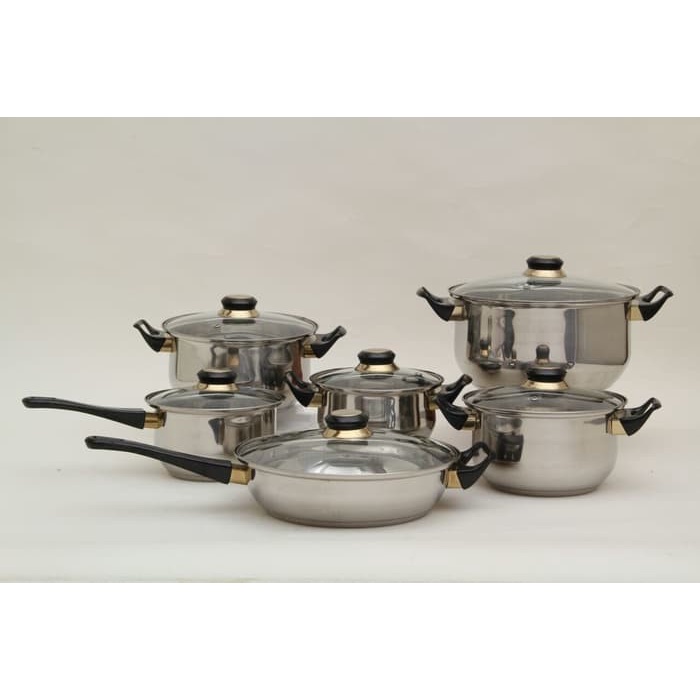 Paket Panci Vicenza V612 Stainless Cookware Pan Set V-612 Tutup Kaca