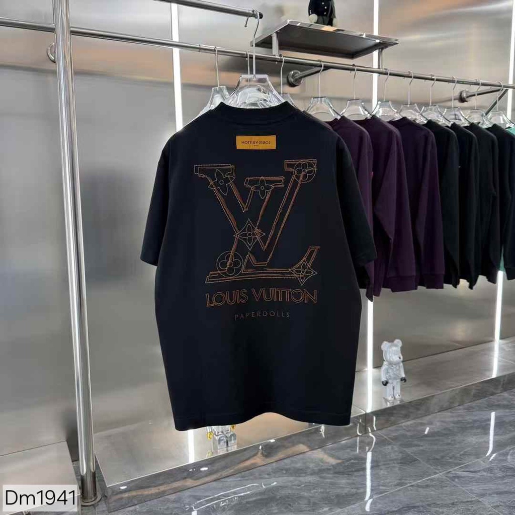 LV tshirt kaos oversize pria branded Hitam Kaos pria lengan pendek Motif timbul distro T-Shirt black