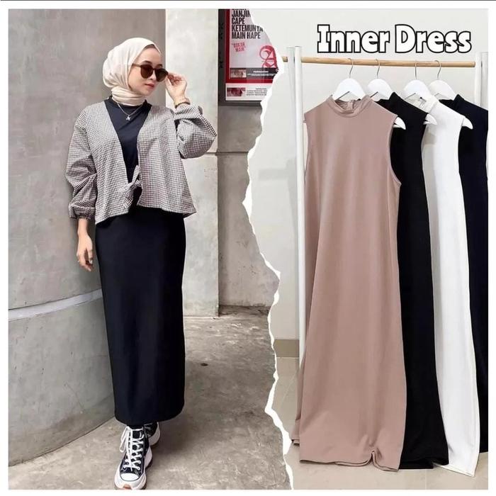 Keren MANSET BAJU GAMIS LEKBONG SPAN HITAM / INNER SPAN INSPAN LONG DRESS