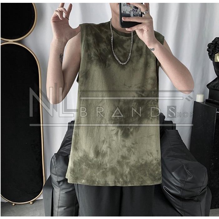 Singlet lekbong pria motif tie dye shirt korea muscle tees gym pria wanita