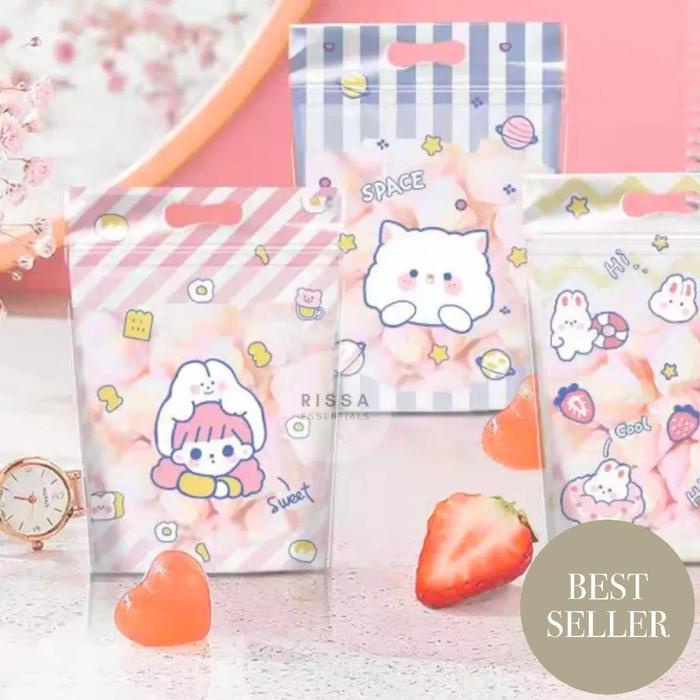 TERPERCAYA 5pcs ZIPPER BAG 15X25 PLASTIK KLIP WADAH SNACK ULTAH SOUVENIR ULANG TAHUN LUCU KARAKTER