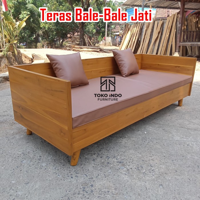 PREMIUM Kursi Teras Rumah Minimalis Bale-Bale Kayu Jati Spon Busa Bantalan