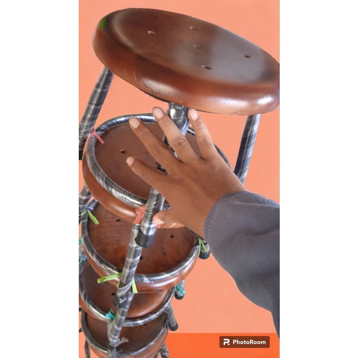 PREMIUM keperluan rumah tangga kursi pendek besi dudukan atas kayu small chair