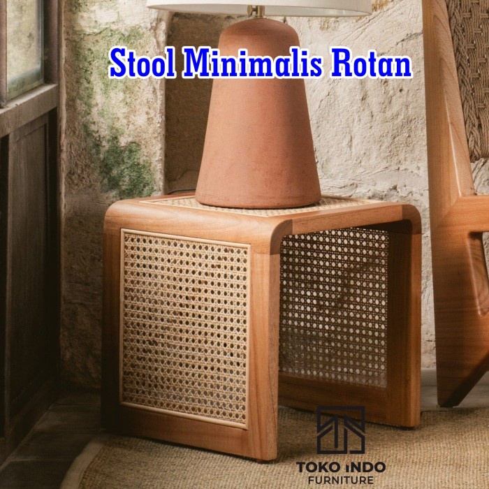 PREMIUM Stool Kursi Kayu Minimalis, Stool Rotan Minimalis, Kursi Stool Rotan