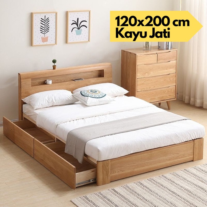PREMIUM Dipan 120x200 Kayu Jati Minimalis Laci Grade A