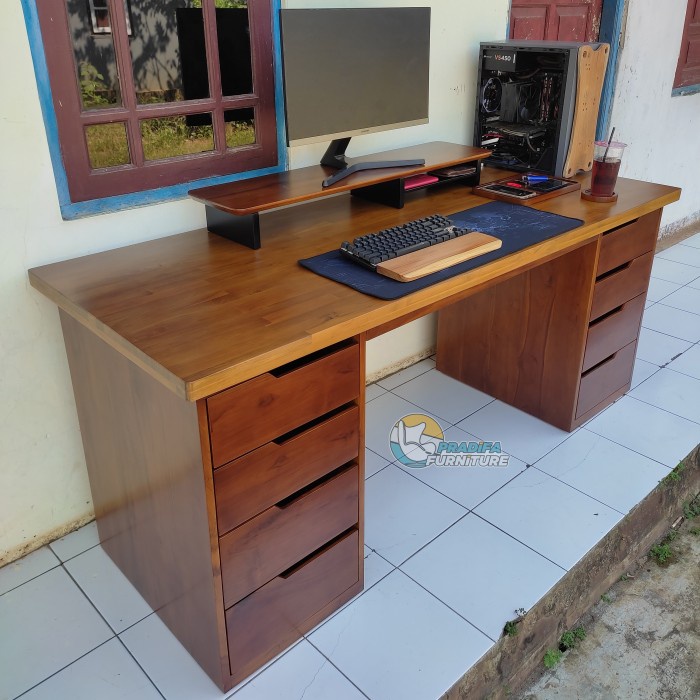 PREMIUM meja komputer - meja kerja custom full kayu jati daun jati fjl