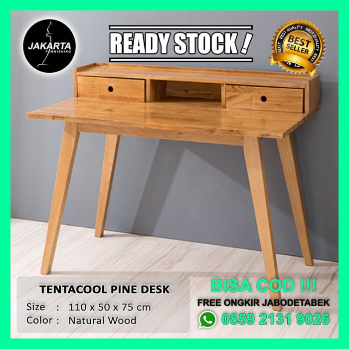 PREMIUM [READY STOCK] MEJA BELAJAR / KERJA KAYU MINIMALIS TENTACOOL PINE DESK