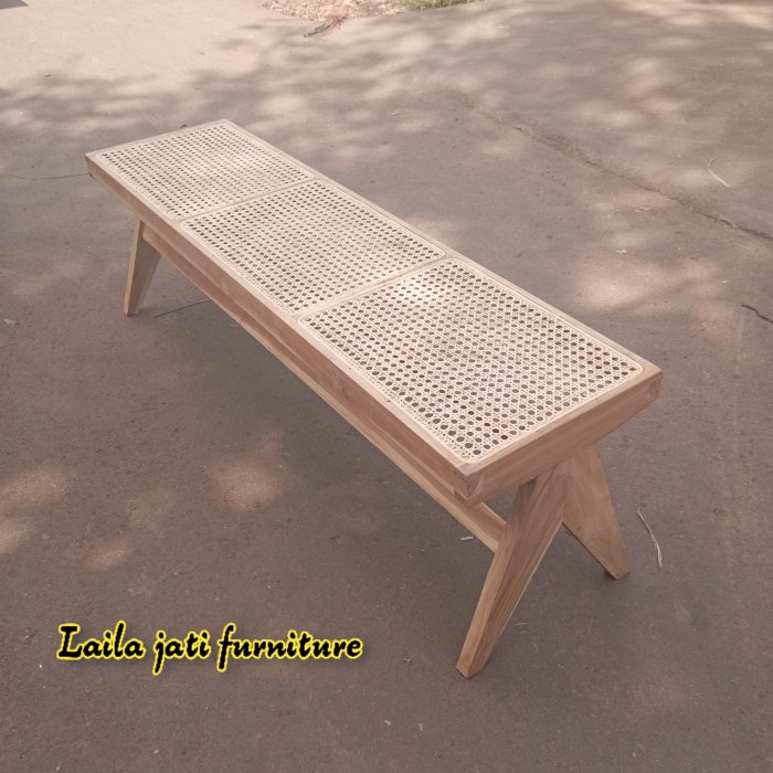 PREMIUM Bangku Rotan panjang , bench kayu jati,bangku rotan kayu jati murah
