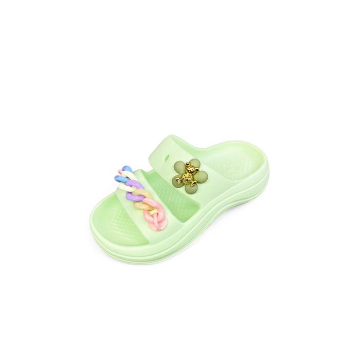 HARGA TERBARU COLLIN SENDAL SELOP ANAK CEWEK WARNA PASTEL DENGAN RANTAI DAN JIBBITZ BUNGA B7816-25