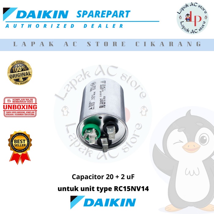 PROMO Capacitor AC DAIKIN Thailand 1/2 PK RC15NV14 ( 20 + 2 uF )