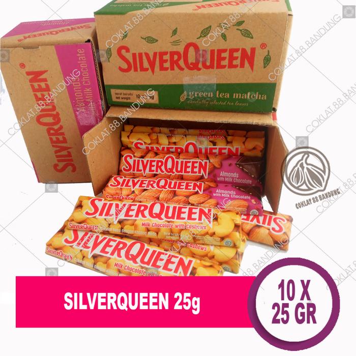 

terbaru !!! silverqueen 22gr 1 box 10 pcs ex 25gr coklat mede, cokelat silver queen 22 gr mini