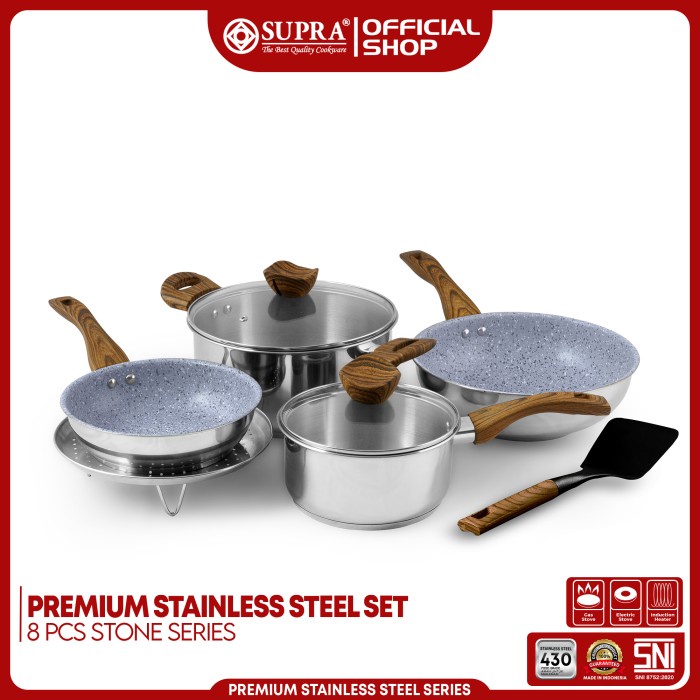 Supra Panci Set 8 Pcs Stainless Steel Premium Series