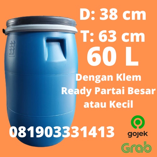 Tong Air Drum Tempat Sampah Tebal Gentong Plastik Biru 60 L - Grosir Terbaru