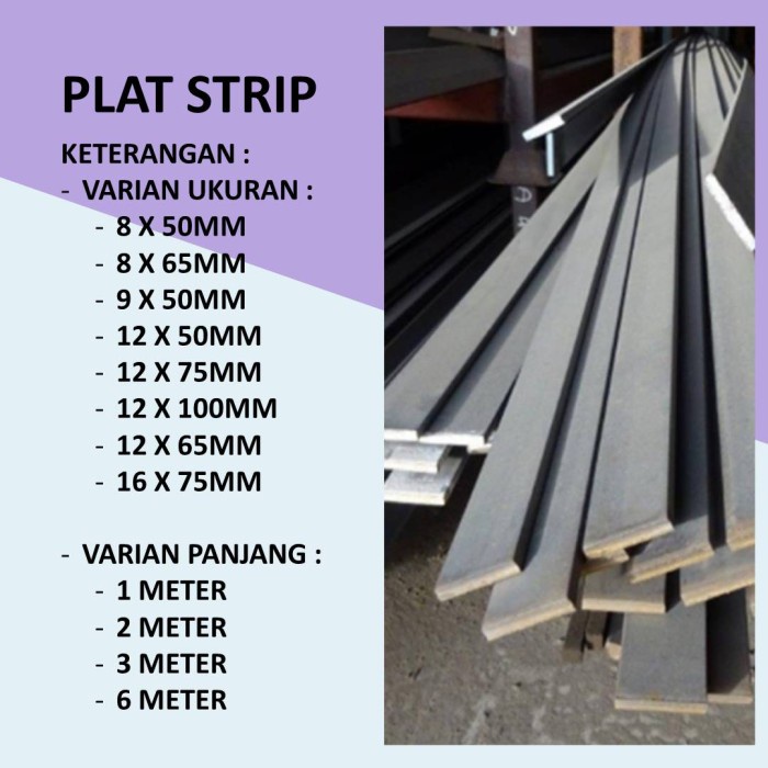 PREMIUM Besi plat strip 8 mm x 50 mm x 1 meter