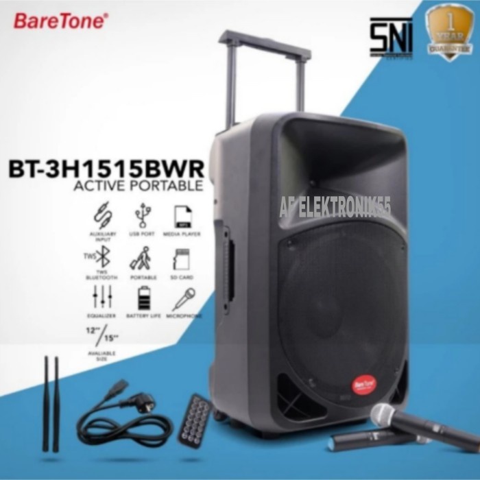 Speaker Wireless Portabel Baretone BT-1515BWR ( 15 Inch ) Original
