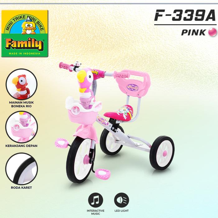 SALE TERBARU (CHAT WARNA) SEPEDA RODA TIGA ANAK FAMILY F339A BAN KARET 1-3 TAHUN KERANJANG MUSIK