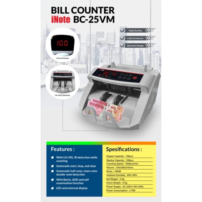

Terlaris Mesin hitung uang INOTE BC-25VM / Money Counter SALE