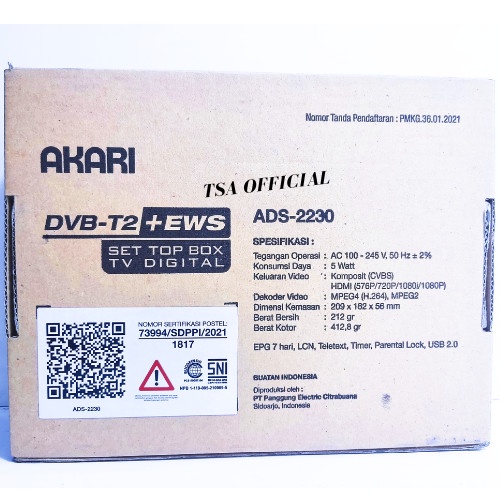 SET TOP BOX AKARI DIGITAL RECEIVER TV ADS 2230