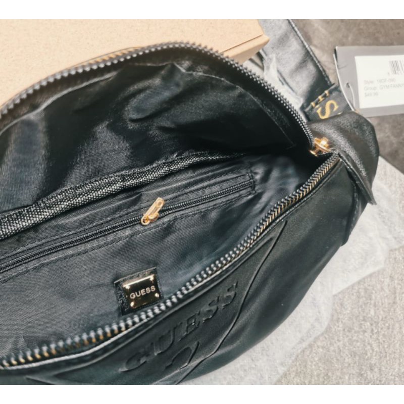 CUCI GUDANG Waist bag GUESS Balck Gold Full set/ Waistbag pria Guess leather Gold Tas pinggang pria