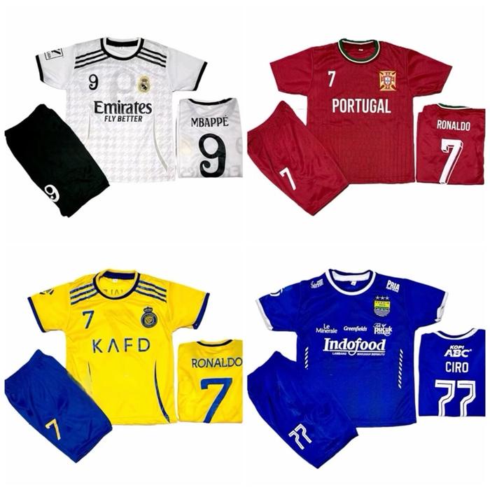 STELAN BAJU BOLA ANAK REAL MADRID ARGENTINA MESSI PORTUGAL INTER MIAMI RONALDO JERSEY TERLARIS