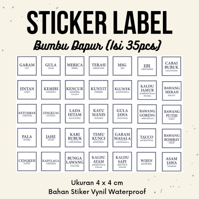 TERBAIK Stiker Bumbu, Label Bumbu, Stiker Bumbu Dapur