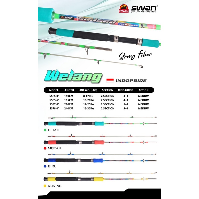 Ready Joran Pancing SWAN WELANG 150cm - 240cm Fiber Transparan Solid (Sambung drat) Laut Kuat -