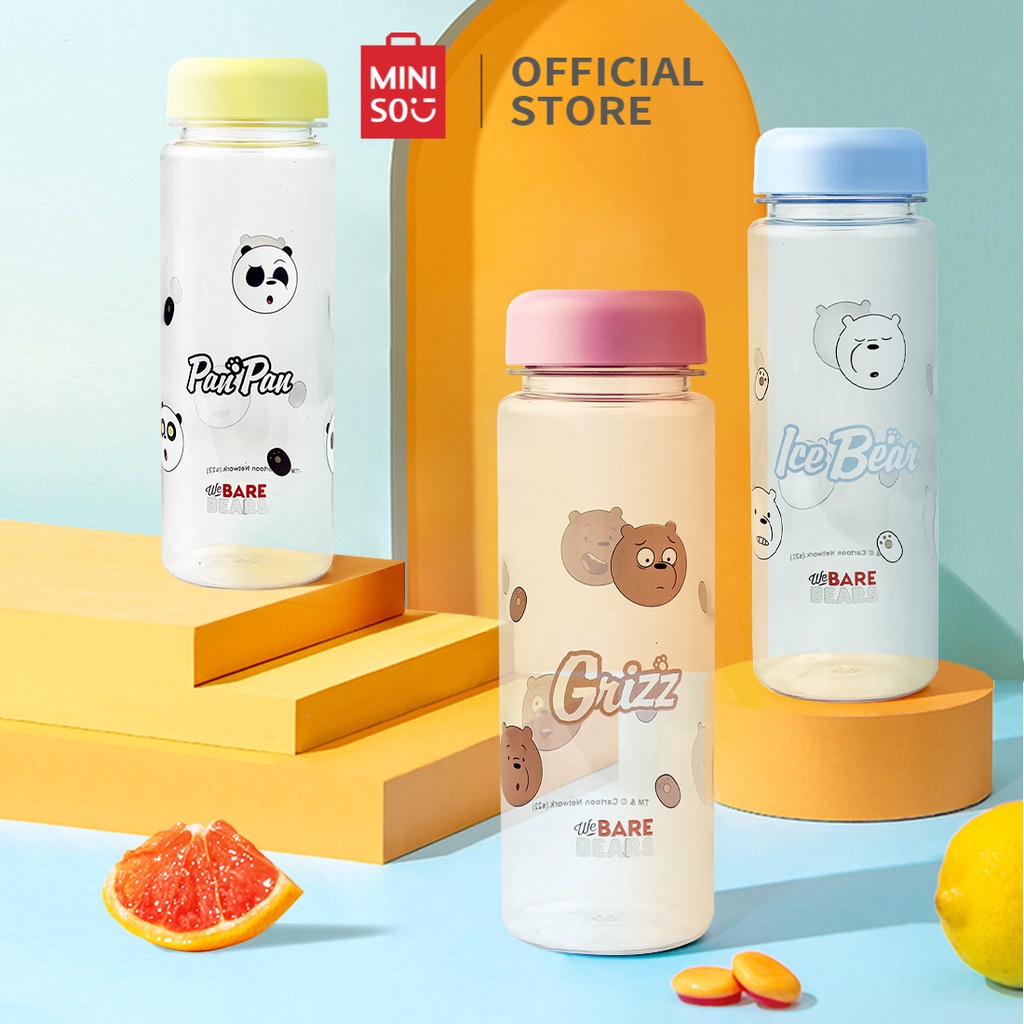 yangbaru- MINISO Botol Minum We Bare Bears Botol Air Minum 500ml Botol Air Dingin Plastik Botol