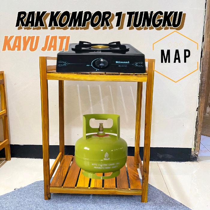 RAK KOMPOR 1 TUNGKU KAYU JATI PLITUR