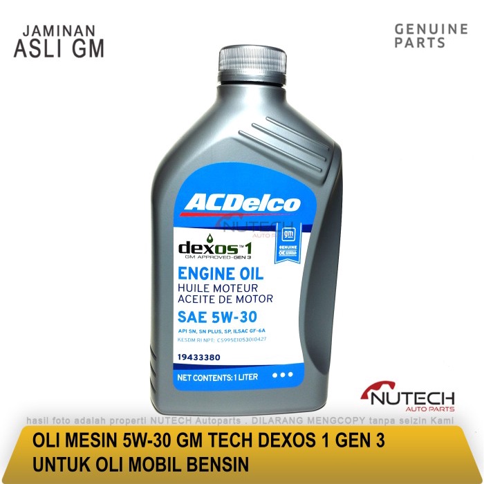 OLI MESIN BENSIN ORI 5W 30 5W30 FULL SINTETIS GM TECH DEXOS 1 GEN 2