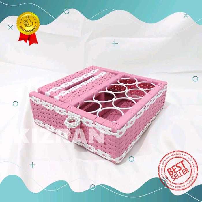 PROMO_ Tempat Aqua Tisu Anyaman Sintetis / Wadah Akua Gelas dan Tissue / Penyimpanan Air Mineral