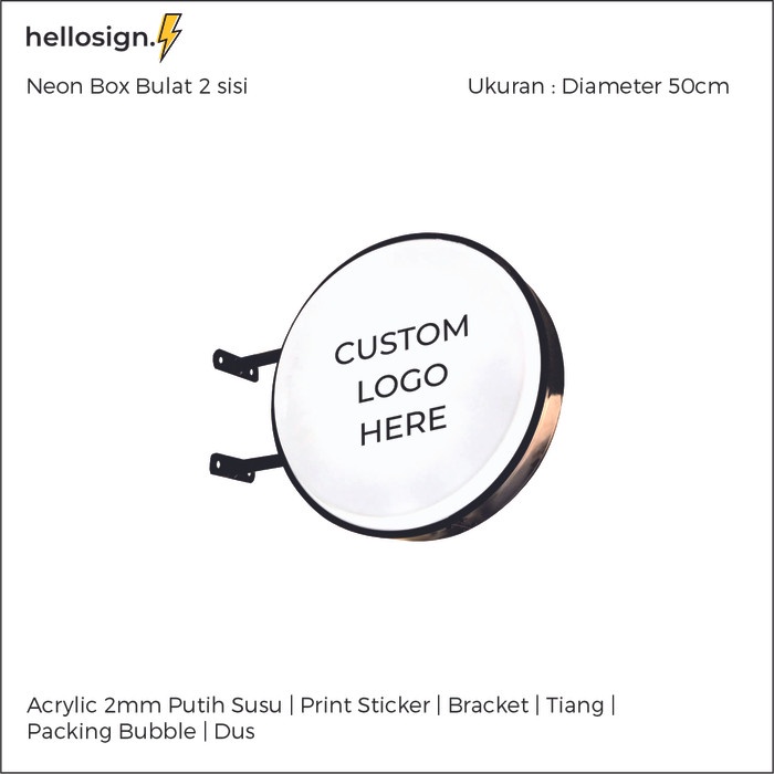Neon Box Bulat 2 Sisi Neon Box Sticker + Lampu LED Neon Box Custom