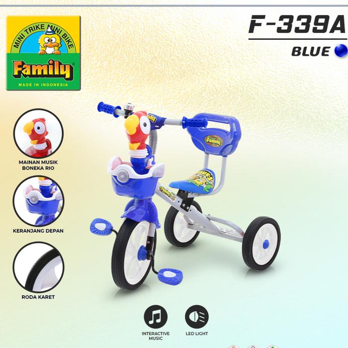 READY STOK (CHAT WARNA) SEPEDA RODA TIGA ANAK FAMILY F339A BAN KARET 1-3 TAHUN KERANJANG MUSIK LAMPU