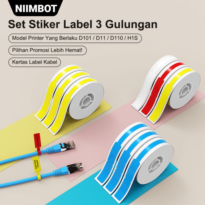 NIIMBOT D11_H/D110_M/D101 Kabel Label Printer Stiker, Label Stiker Kabel Fiber Optik Jaringan