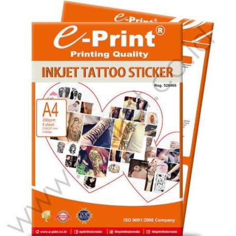 Kertas Tato Stiker e-Print Inkjet Tattoo Sticker A4 200Gsm 5Lbr ePrint