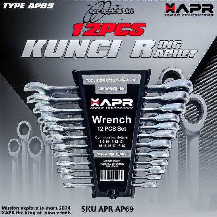 kunci ring pas rachet APR JAPAN AP69 garansi Resmi 5thn 8mm - 19mm