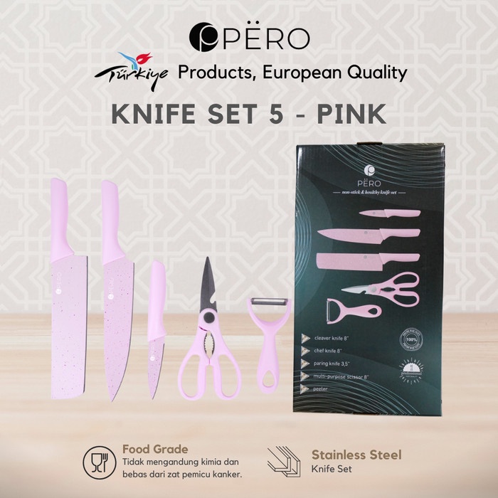 [mojiko] - Pero Granite Knife Set of 5 / Set Pisau Dapur Granite Anti Lengket