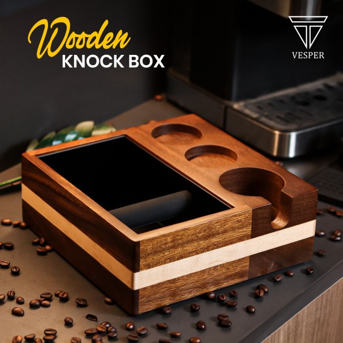 ready stok wooden acacia knock box storage coffee grounds set 4in1 / box kayu tempat alat kopi