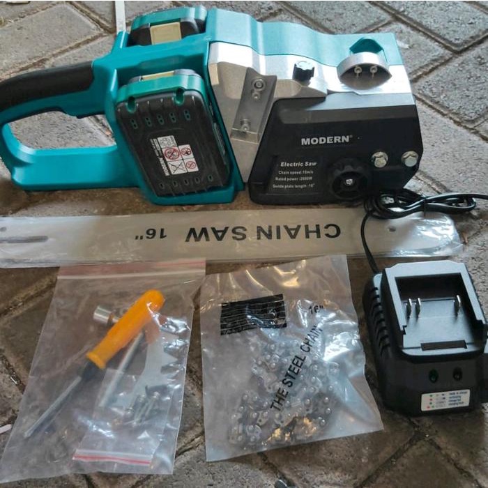 {{{{}}] Chainsaw CORDLESS 16" MODERN / Mesin Gergaji baterai Modern 16 inch