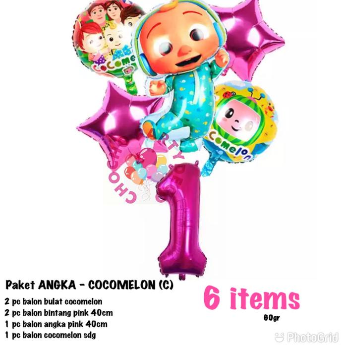 Dekorasi ulang tahun Cocomelon - Paket balon karakter Cocomelon ANGKA (C) - Paket balon cocomelon