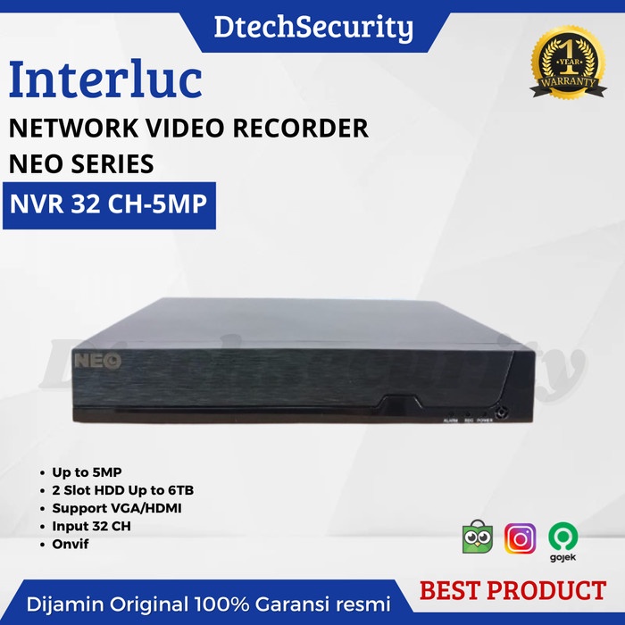NVR 32 ONVIF NVR NEO INTERLUC UP TO 5MP BEST FOR IP CAMERA ONVIF