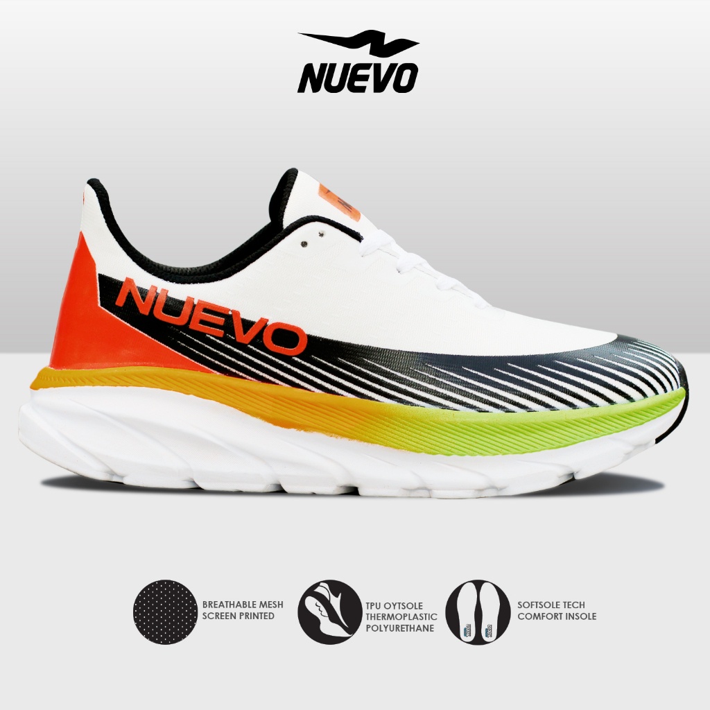 HOT DEALS NUEVO - Sepatu Lari Pria Dexter Putih Orens Olahraga Running Gym Ringan