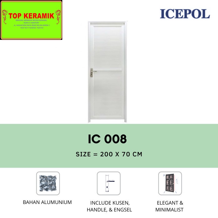 Pintu Kamar Mandi Full Alumunium Icepol Ic-008 Putih