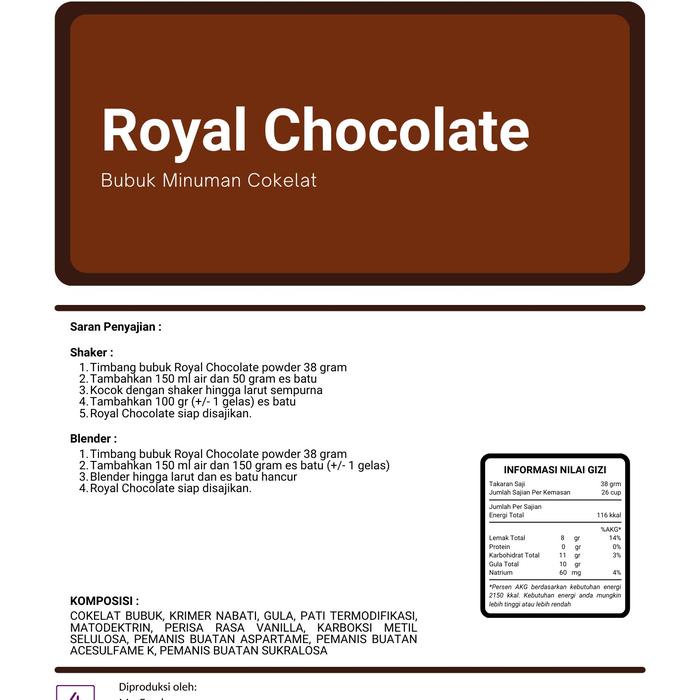 

ROYAL CHOCOLATE / BUBUK MINUMAN RASA COKELAT SUSU 1 KG BEST SELLER