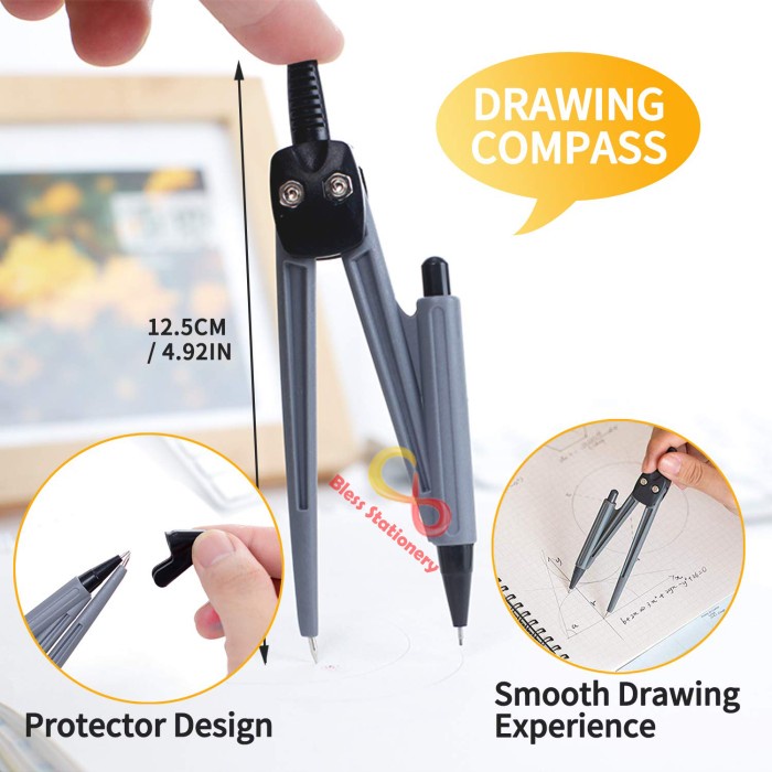 

JTTOP" JANGKA PENGGARIS BUSUR SEKOLAH DELI COMPASS DRAFTING SET SQUARE RULER