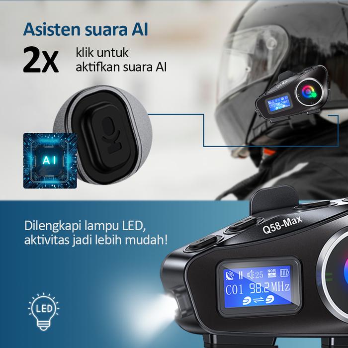 terbaru  bonkyo layar lcd helm interkom q58max chip bluetooth chip bluetooth qualcomm 5.0 fm