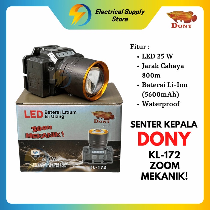 Senter Kepala Led Dony 25 Watt Kl-172 Zoom Mekanik Original Terang Kualitas Premium