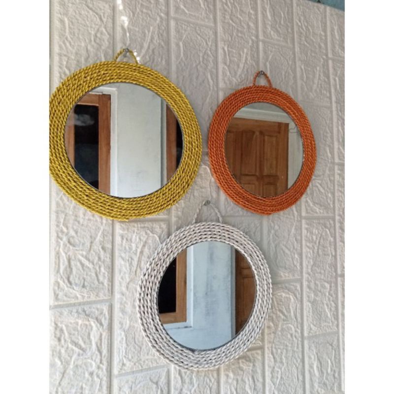 Unik Kaca Cermin Aesthetic Bulat Dekorasi Hias Dinding Anyaman