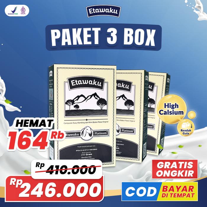 

terbaru !!! 3 box etawaku platinum- susu kambing etawa tinggi kalsium [bubuk, dairy, milk] ready