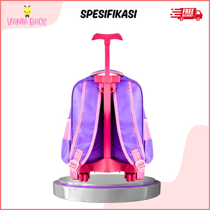 tas koper anak perempuan tk frozen timbul 3d waterproof ransel dorong