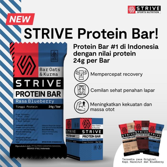 

STRIVE Protein Bar Muscle Recovery Meal Cemilan Olahraga 1BOX isi 5Bar